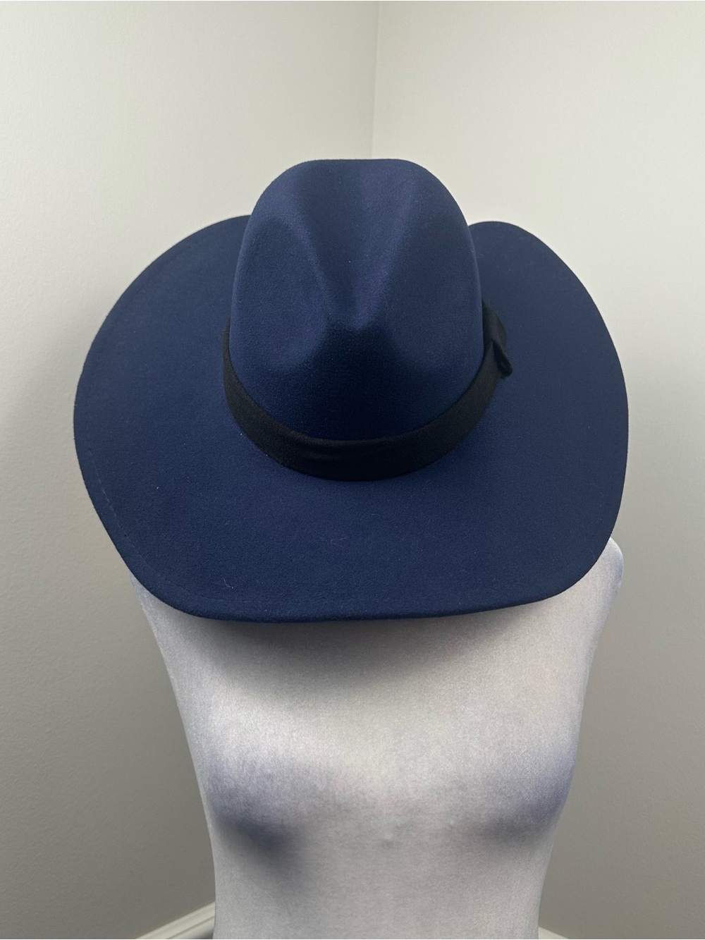 French Connection Wide Brim Navy Faux Felt Fedora Hat O/S NWTS